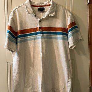 Banana Republic White Polo with Orange and Teal Stripes